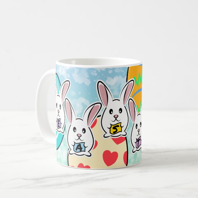 Egg Shaped Easter Rabbits Coffee Mug (Front Left)