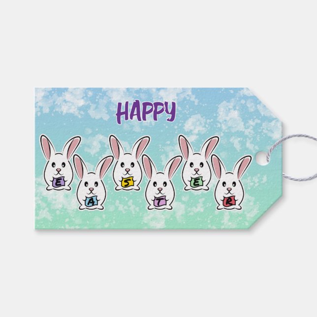 Egg Shaped Easter Rabbits Gift Tags (Front (Horizontal))