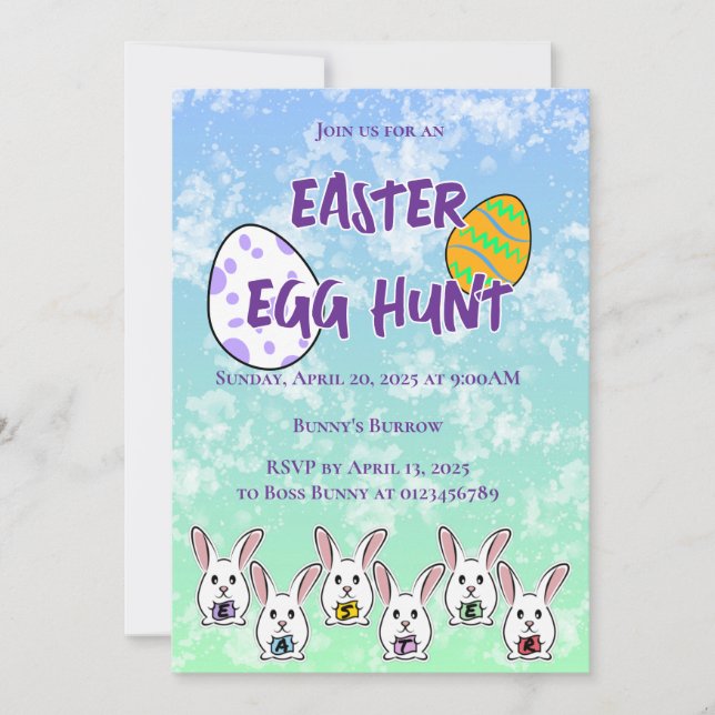 Egg Shaped Easter Rabbits Invitation (Front)