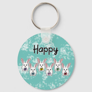Egg Shaped Easter Rabbits Key Ring