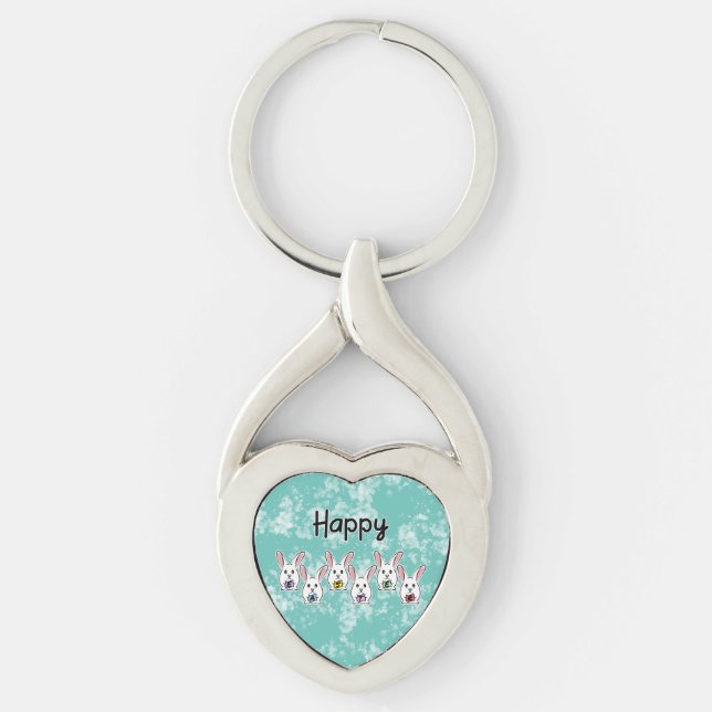 Egg Shaped Easter Rabbits Key Ring (Front)