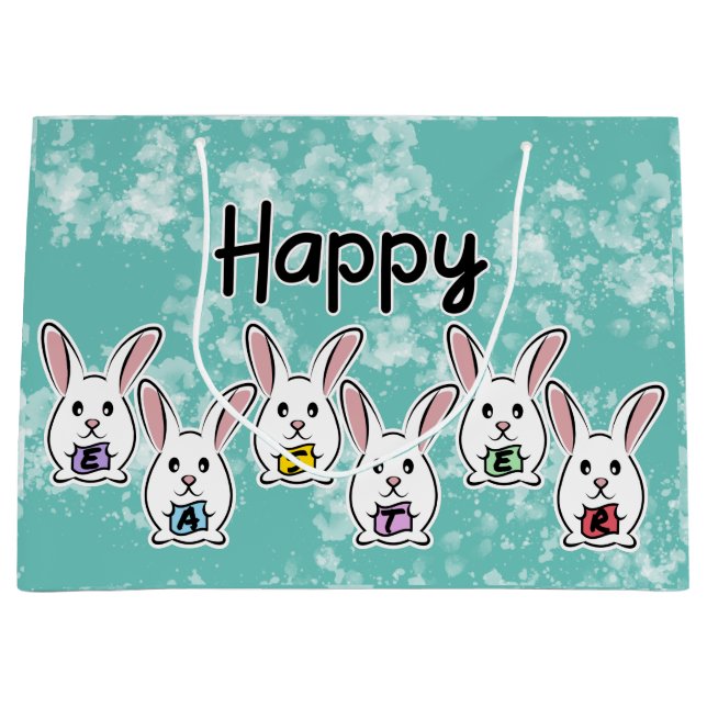 Egg Shaped Easter Rabbits Large Gift Bag (Front)