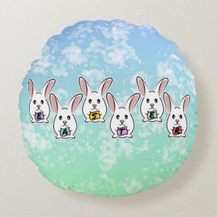 Egg Shaped Easter Rabbits Round Cushion