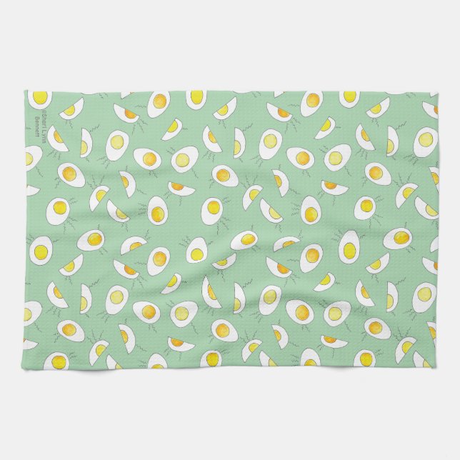 Egg-Static! - in pale green Tea Towel (Horizontal)