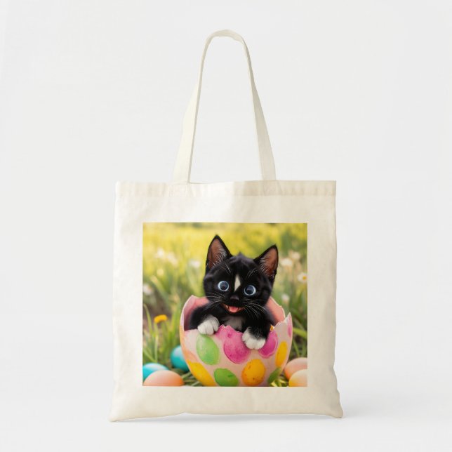 Egg-stra Special Kitty: Felini in a Festive Shell Tote Bag (Front)