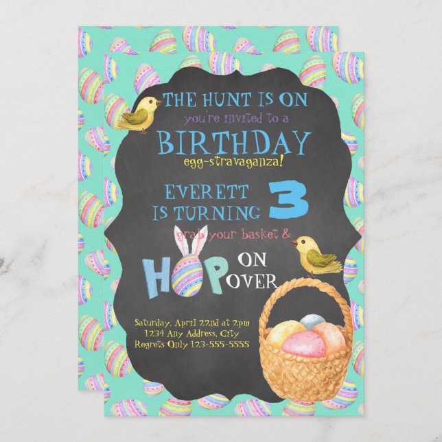 Egg-Stravaganza Birthday Invitation (Front/Back)