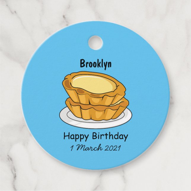 Egg tart cartoon illustration favour tags (Front)