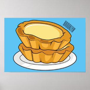 Egg tart cartoon illustration  poster