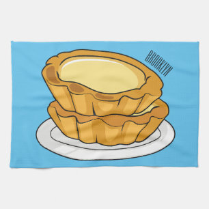 Egg tart cartoon illustration  tea towel