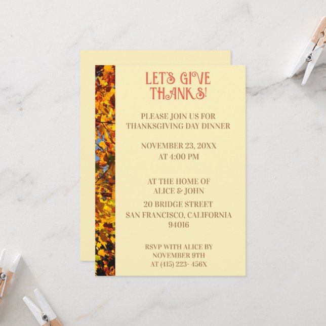 Egg White Thanksgiving Dinner Autumn Feast  Invitation (Front/Back In Situ)