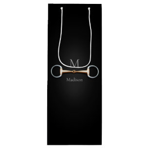 Eggbutt Snaffle Bit Horse Name & Monogram Wine Gift Bag