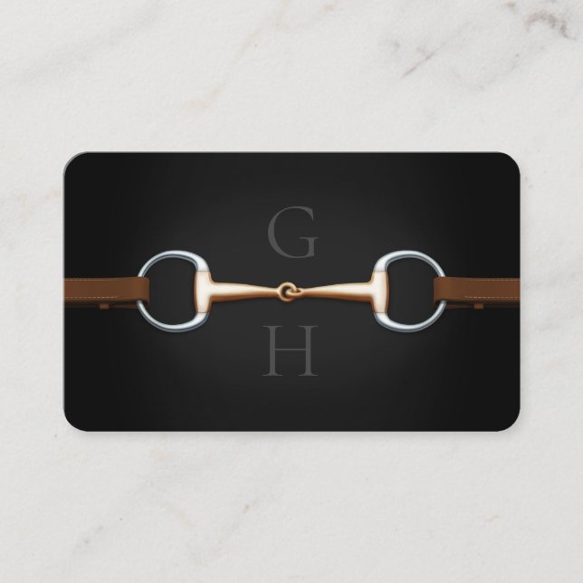 Eggbutt Snaffle Bit & Laced Reins Double Monogram Business Card (Front)