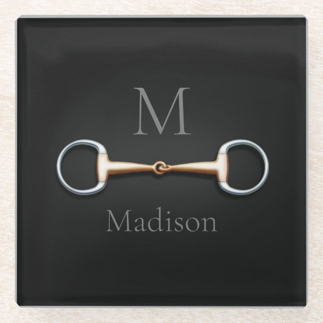Eggbutt Snaffle Bit Monogrammed Equestrian Glass Coaster (Front)