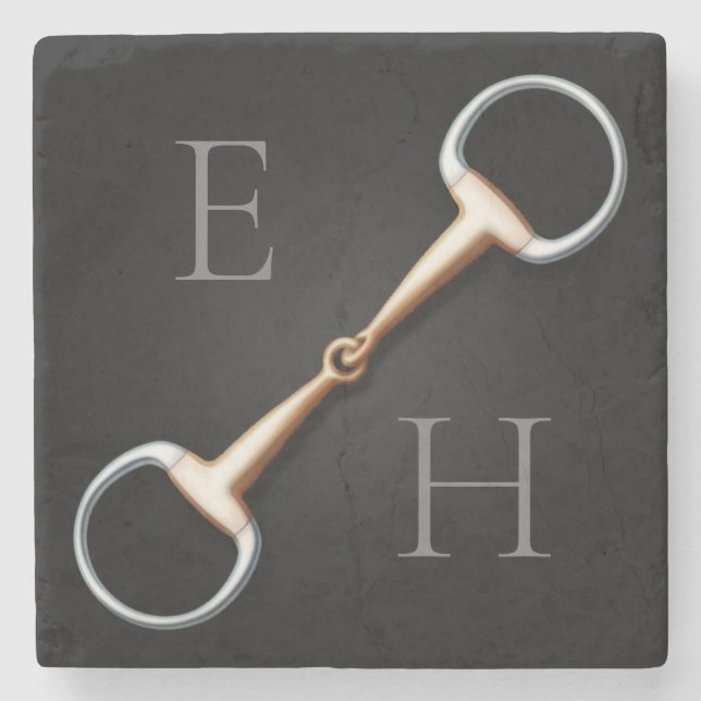 Eggbutt Snaffle Bit Monogrammed Equestrian Stone Coaster (Front)