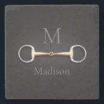 Eggbutt Snaffle Bit Monogrammed Equestrian Stone Coaster<br><div class="desc">For equestrians and horse lovers,  this coaster features a trompe l'oeil illustration of a copper mouth eggbutt snaffle bit between your monogram and name.</div>