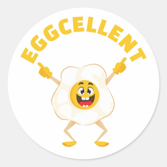 Eggcellent Cute Funny Smiling Egg Classic Round Sticker (Front)
