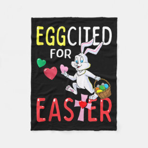 Eggcited For Easter Bunny Egg Hunt Funny Christian Fleece Blanket