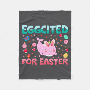 Eggcited For Easter Bunny Narwhal Rabbit Kids Fleece Blanket