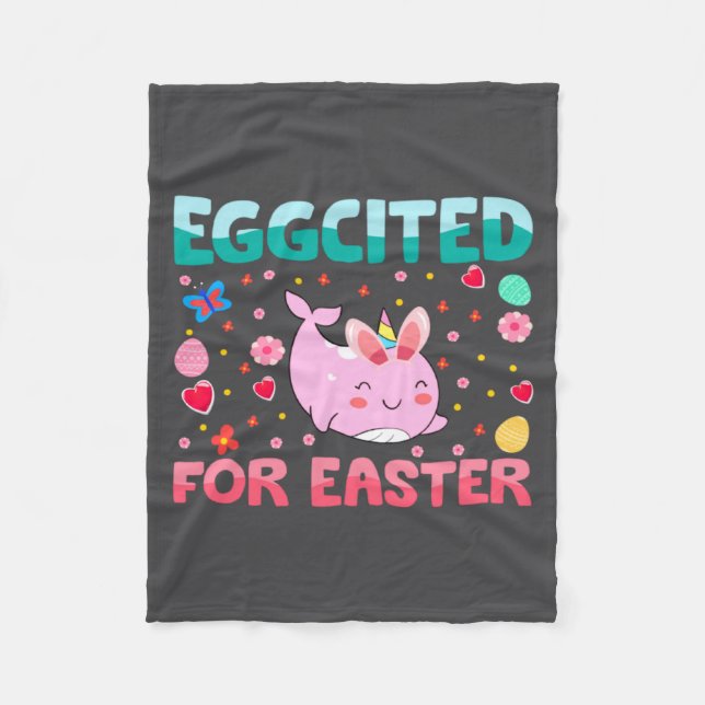Eggcited For Easter Bunny Narwhal Rabbit Kids  Fleece Blanket (Front)