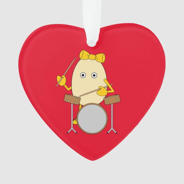 Egghead Drummer Girl Ornament (Front)