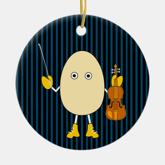 Egghead Violinist Ceramic Tree Decoration (Front)