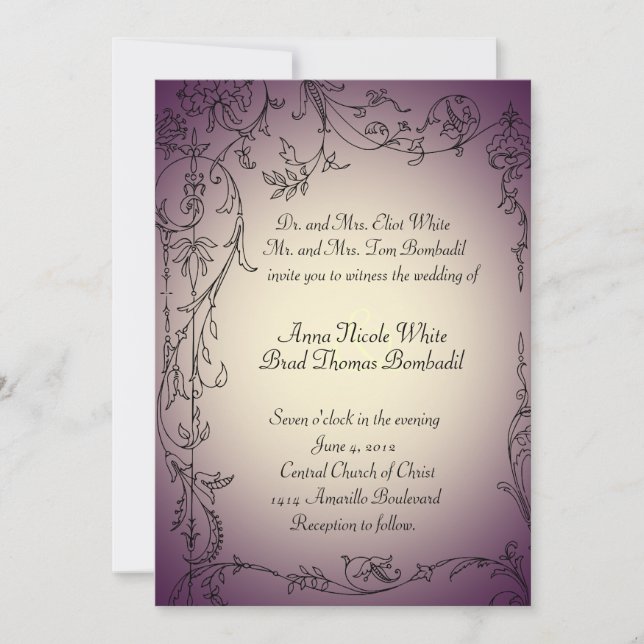 Eggplant and Gold Tint Wedding Invitation (Front)