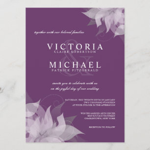 Eggplant and White Floral Wedding Invitations