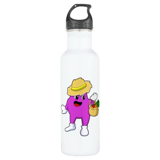 Eggplant as Farmer with Carrot 710 Ml Water Bottle (Front)
