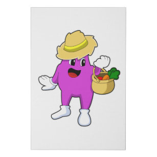 Eggplant as Farmer with Carrot Faux Canvas Print