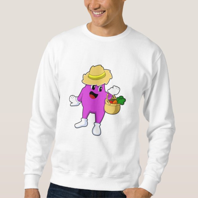 Eggplant as Farmer with Carrot Sweatshirt (Front)