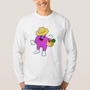 Eggplant as Farmer with Carrot T-Shirt
