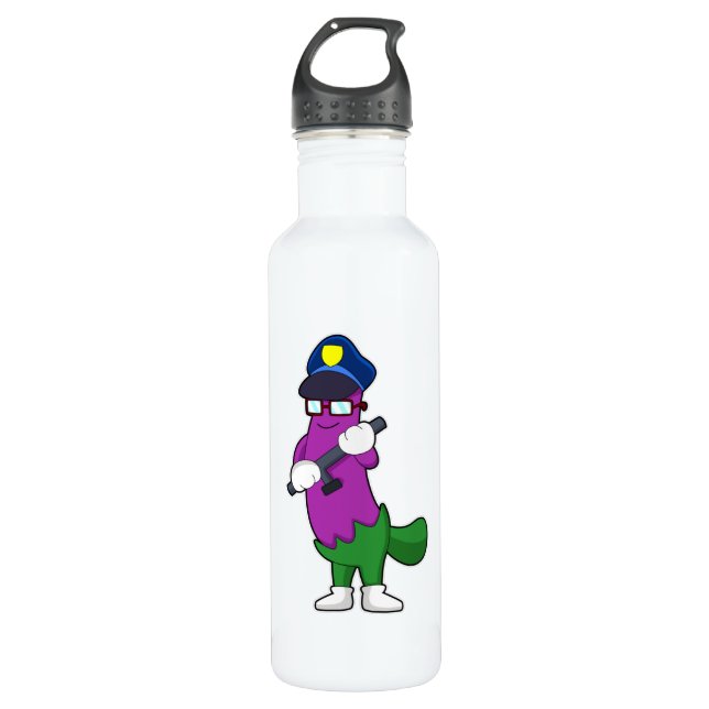 Eggplant as Police officer with Baton 710 Ml Water Bottle (Front)