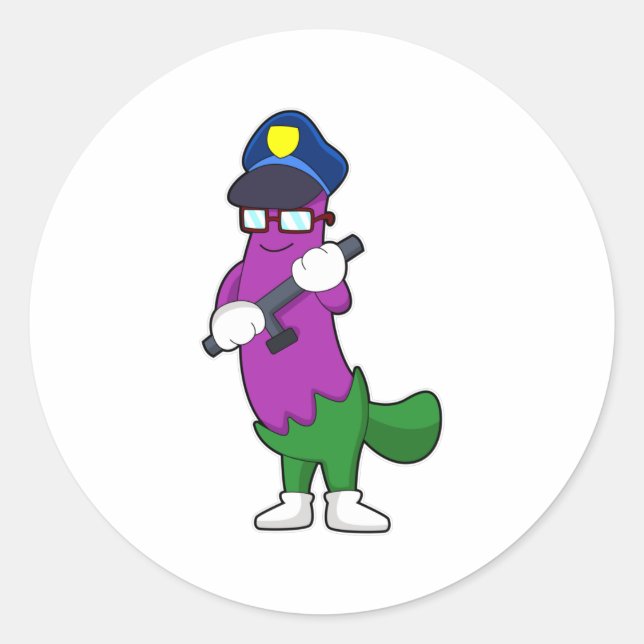 Eggplant as Police officer with Baton Classic Round Sticker (Front)