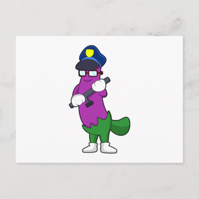 Eggplant as Police officer with Baton Postcard (Front)