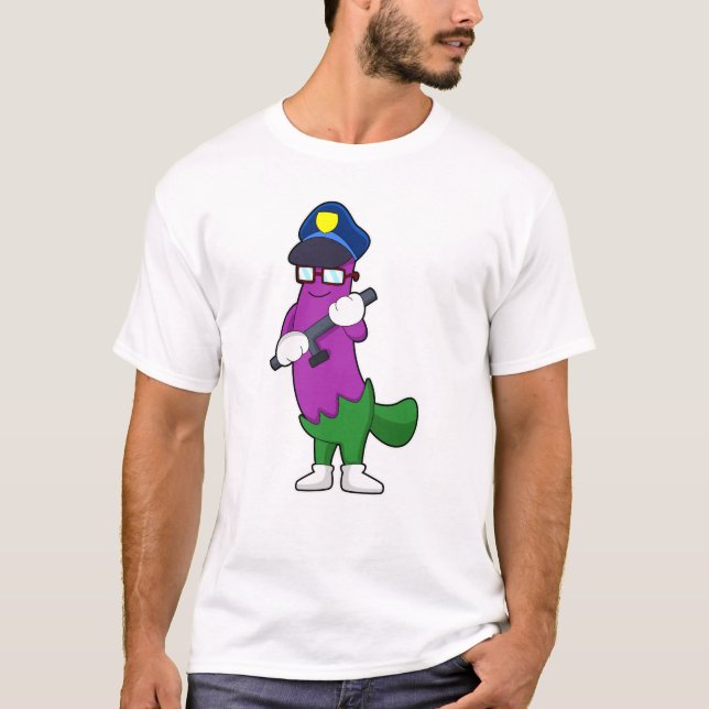 Eggplant as Police officer with Baton T-Shirt (Front)