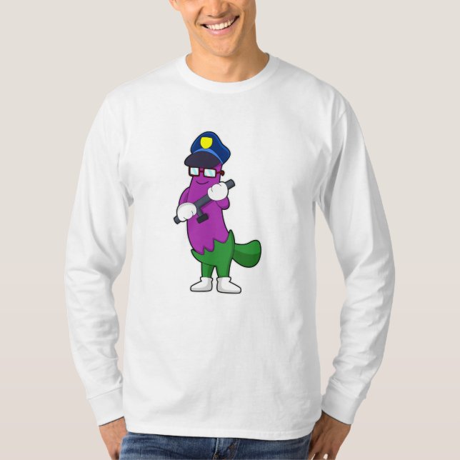 Eggplant as Police officer with Baton T-Shirt (Front)