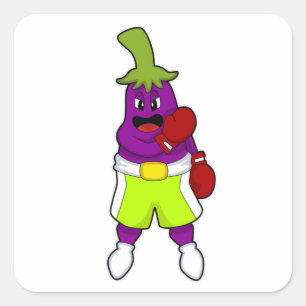 Eggplant at Boxing with Boxing gloves Square Sticker