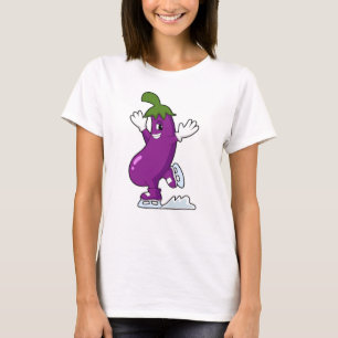 Eggplant at Ice skating with Ice skates T-Shirt