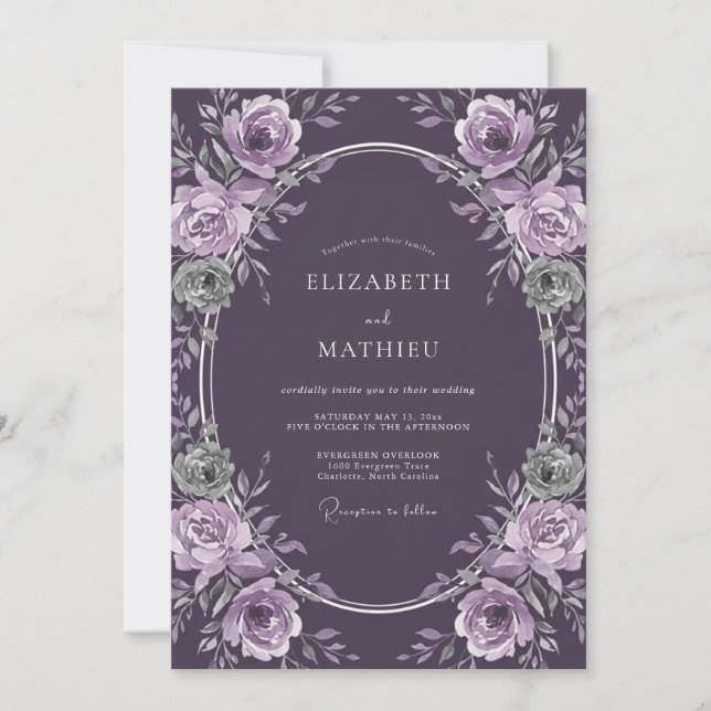 Eggplant Atmospheric Winter Wedding Invitation (Front)