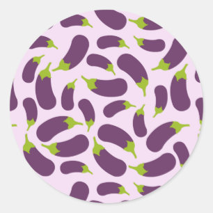 Eggplant Aubergine Purple Vegetable Pattern Design Classic Round Sticker