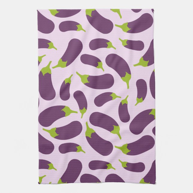 Eggplant Aubergine Purple Vegetable Pattern Design Tea Towel (Vertical)