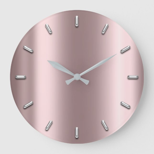 Eggplant Blush Metallic Minimal Silver Grey Large Clock (Front)