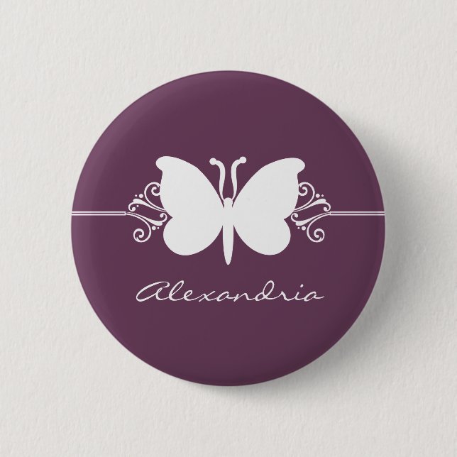 Eggplant Butterfly Swirls Button (Front)