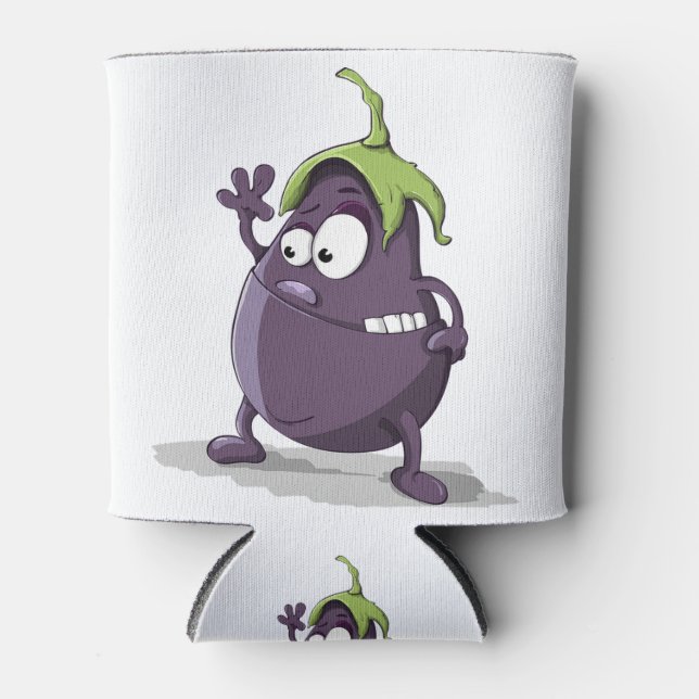 eggplant cartoon art can cooler (Front)