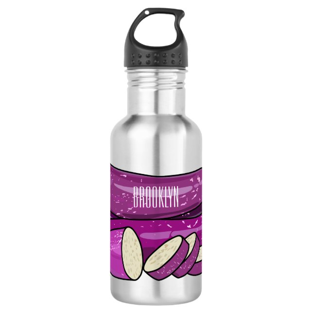 Eggplant cartoon illustration 532 ml water bottle (Front)