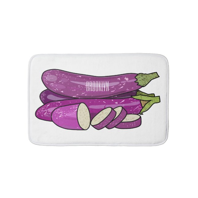 Eggplant cartoon illustration bath mat (Front)