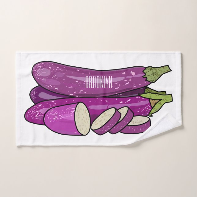 Eggplant cartoon illustration bath towel set (Hand Towel)