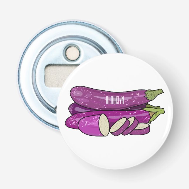 Eggplant cartoon illustration bottle opener (Front)