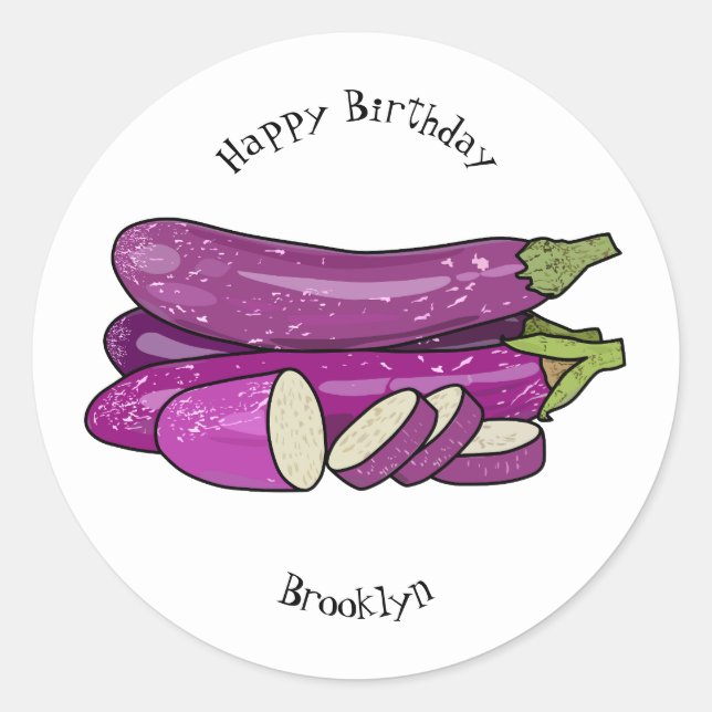 Eggplant cartoon illustration classic round sticker (Front)