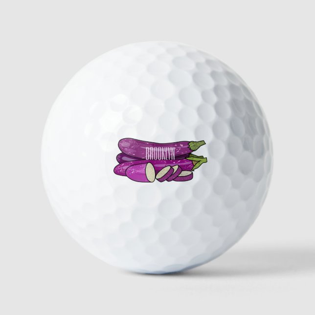 Eggplant cartoon illustration golf balls (Front)